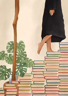 Illustration von Branka Kodžoman: Frau mit Pflanzen und Büchern, minimalistisch und modern.