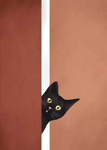 Wandbild von Branka Kodžoman: verspielte schwarze Katze, die neugierig schaut.