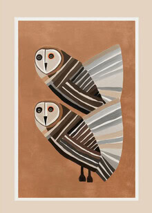 Wandbild von Branka Kodžoman: zwei gestreifte Eulen in ruhiger Komposition