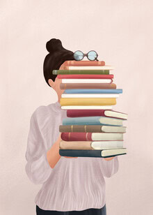 Illustration by Branka Kodžoman: serene reading scene with a woman and books