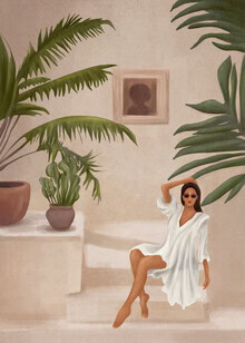 Illustration by Branka Kodžoman: a resting woman in an elegant white dress in natural light