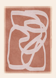 Abstrakte Linienkunst in sanften Terrakotta-Tönen, die fließende Bewegungen darstellt.