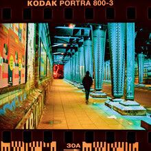 Photo art by J. Daniel Hunger: view under a bridge in Cologne, urban city life