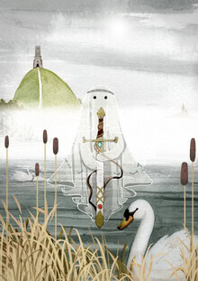 Photo art by Katherine Blower: dreamy landscape featuring a swan and a mystical vibe