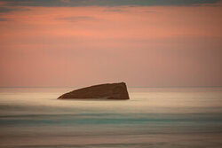 Photo art by Michael Schulz-dostal: moody bunker scene at the sea during twilight
