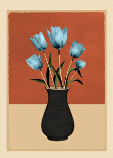 Illustration by Branka Kodžoman: blue tulips in a vase, soft colors and minimalist style