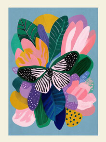 Whimsical illustration of a butterfly bloom in vibrant colors by Branka Kodžoman.