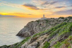 Photo art: Morning atmosphere at Faro de Capdepera in Mallorca with a calm sea view.
