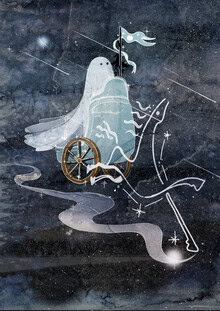 Wall art by Katherine Blower: a cute ghost with a humorous expression.