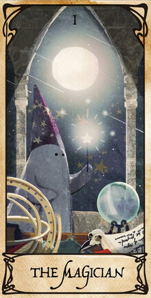 Wall art featuring a cute ghost playfully interacting with magical props.