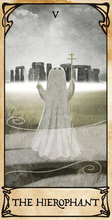 Wall art by Katherine Blower: playful little ghost on a tarot card