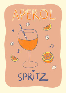 Colorful illustration of an Aperol Spritz with a cheerful summer vibe.
