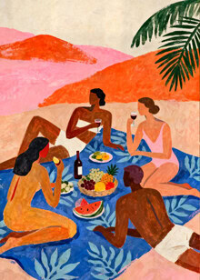 Illustration by Uma Gokhale: Friends enjoying a picnic outdoors.