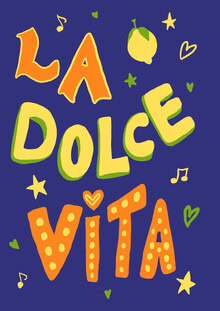 Colorful illustration by Jacky Eitzert: La Dolce Vita in blue and orange