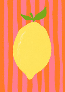 Wall art featuring a cheerful lemon in pink and yellow, spreading summer vibes.