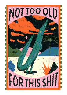 Wandbild von Clara Dupré: lustiges Krokodil auf Skateboard, freundliche Atmosphäre