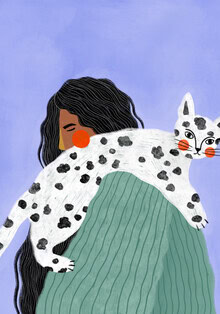 Illustration by Bea Muller: a woman with a cat in a minimalist style.
