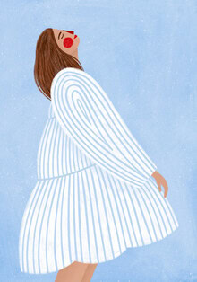 Wandbild von Bea Muller: einfache Illustration einer Frau mit blauen Streifen