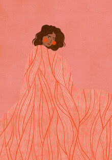 Illustration von Bea Muller: elegante Frau mit Wirbeln in sanften Linien