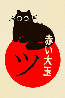 Illustration von Jonas Loose: eine Katze spielt mit einem großen roten Ball.