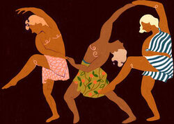 Illustration von Uma Gokhale: Tanzende Frauen in harmonischer Verbindung