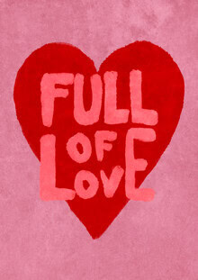 Wall art with hand lettering: heart and love in soft pink and red shades.