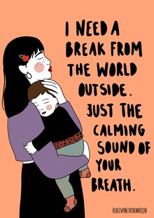 Illustration von Kiki Van Den Molen: entspannende Szene einer Mutter mit Kind