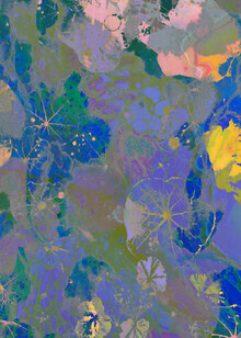 Colorful illustration of a lotus pond with lively watercolor brushstrokes