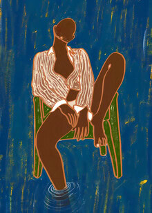 Illustration von Uma Gokhale: Frau sitzt entspannt auf einem Stuhl über Wasser