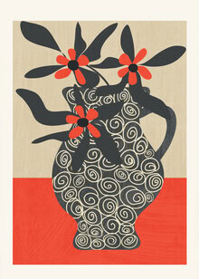 Wandbild von Branka Kodžoman: Stillleben mit grafischen Blumen in sanften Farben.