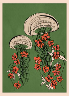 Illustration by Branka Kodžoman: floral jellyfishes in soft colors