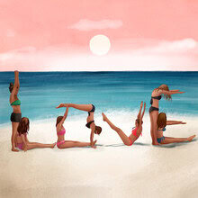 Wall art by Branka Kodžoman: girls at the beach at sunset, depicting friendship.