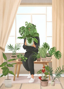 Illustration von Branka Kodžoman: sanfter Garten mit Pflanzen und einer gemütlichen Bank