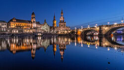 Photo art by Achim Thomae: panoramic view of Dresden's old town at sunset