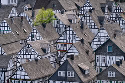 Charming half-timbered house surrounded by trees in Freudenberg, North Rhine-Westphalia