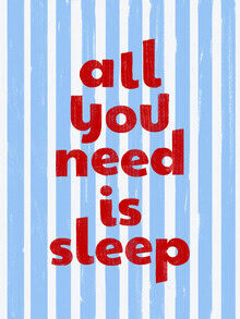 Wall art featuring colorful typography about sleep in a retro style with striped background.