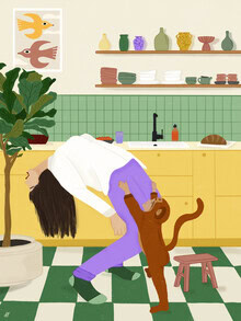 Illustration by Javiera Hernandez: colorful depiction of motherhood and humor