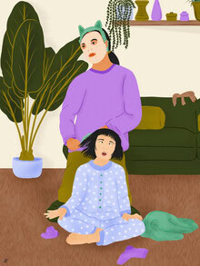 Illustration by Javiera Hernandez: colorful depiction of motherhood and nature