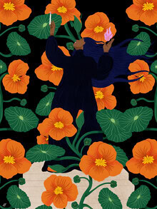 Colorful illustration by Javiera Hernandez: floral motifs and feminine energy.