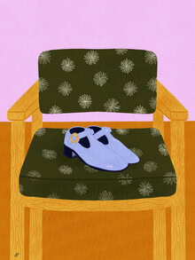 Illustration by Javiera Hernandez: stylish still life with shoes and chair