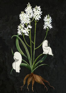 Illustration by Katherine Blower: playful flowers with a little ghost