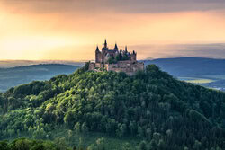 Wall art by Achim Thomae: Hohenzollern Castle at sunset, peaceful atmosphere.