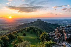 Wall art by Achim Thomae: sunset over Hohenzollern Castle with warm colors.