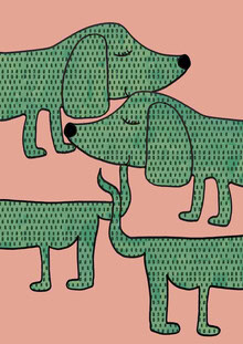 Illustration of a dachshund being hugged, friendly and playful.