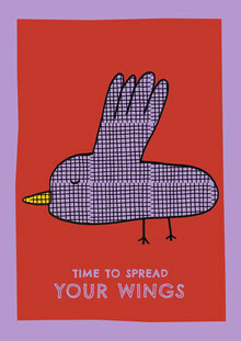 Colorful illustration of a bird with a motivational quote by Xenia Strohmeyer.