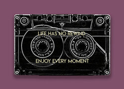 Wall art featuring vintage mix tapes, colorful and nostalgic, with a humorous quote.