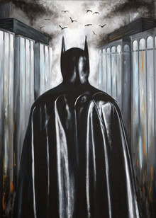 Wall art by Daniel Leo: Comic style featuring a humorous Gotham scene