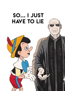Wall art featuring a humorous design: funny Pinocchio illustration by Daniel Leo.