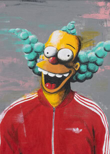 Wall art featuring a cheerful clown in vibrant colors, evoking joy.