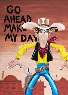 Wall art by Daniel Leo: humorous cowboy illustration with quote